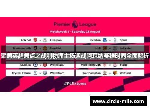聚焦英超焦点之战利物浦主场迎战阿森纳赛程时间全面解析