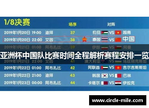 亚洲杯中国队比赛时间全程解析赛程安排一览